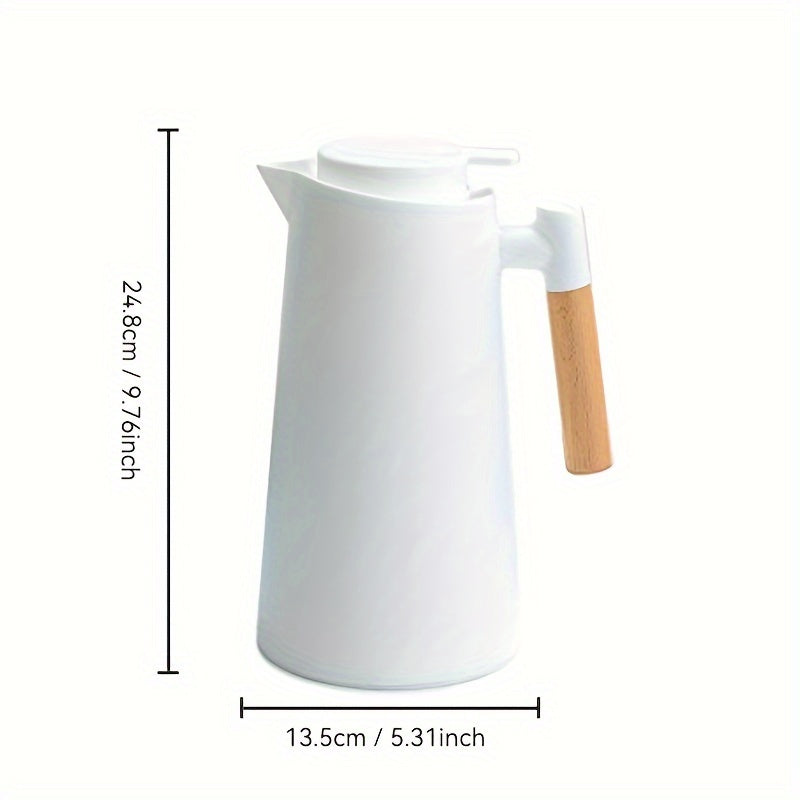 Dual-Layer Vacuum Insulated Glass Coffee Pot with Wooden Handle 1L