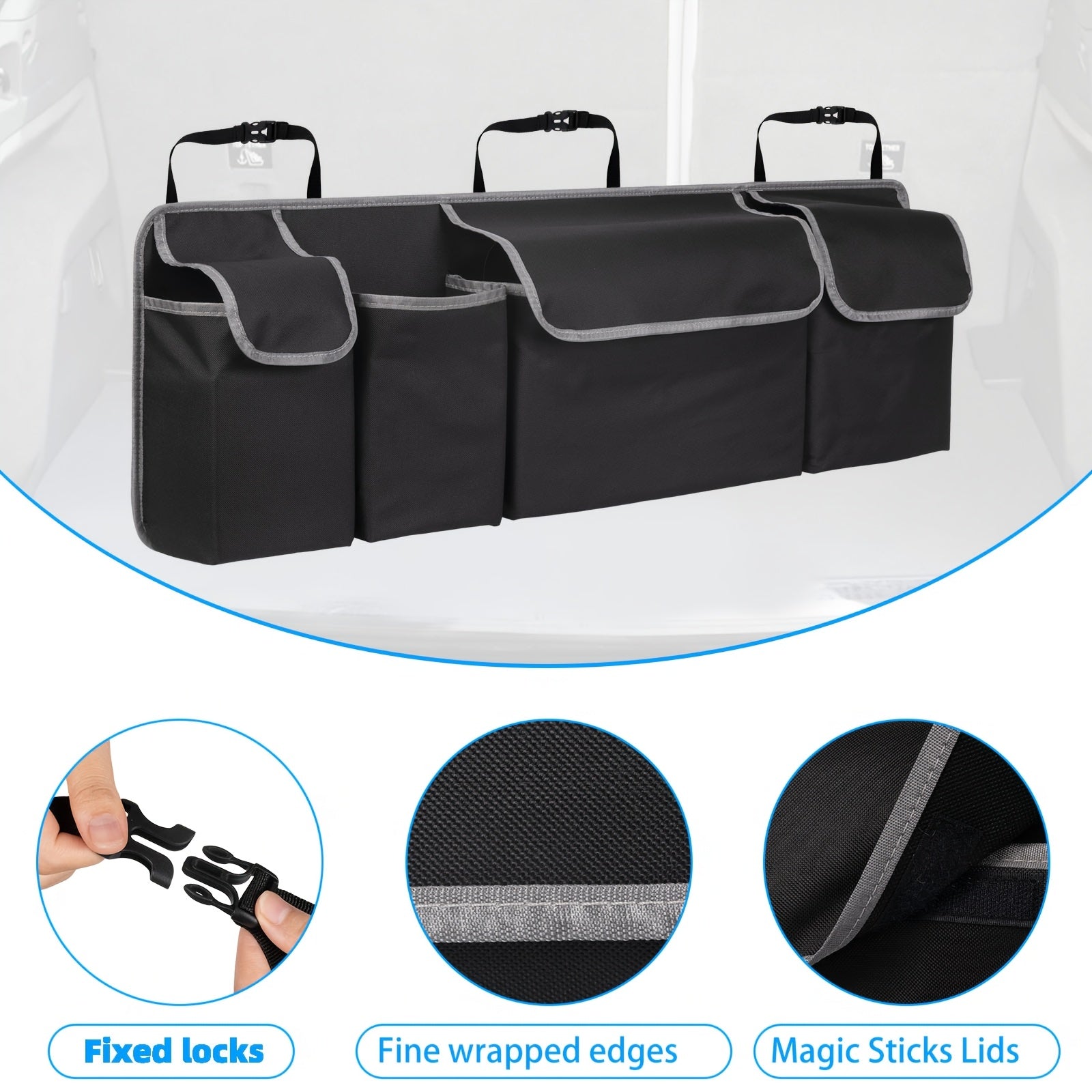 Multi-Functional Car Trunk Organizer Nylon with 4 Pockets and Adjustable Straps