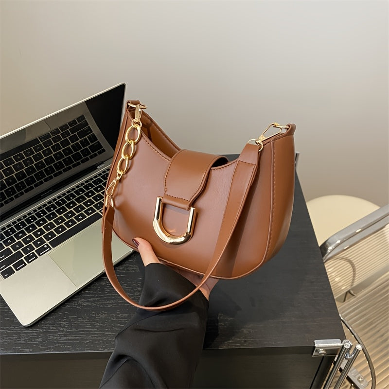 1 dona Elegant Ayollar uchun Yelka Sumkasi - Mustahkam rangli sun'iy charm, tugmachali yopiq, o'rnatilgan tasma, bo'yalgan qirralar, sun'iy charm astarli clutch, tasodifiy chiqishlar, kundalik ishga borish, uchrashuvlar, ta'til uchun.