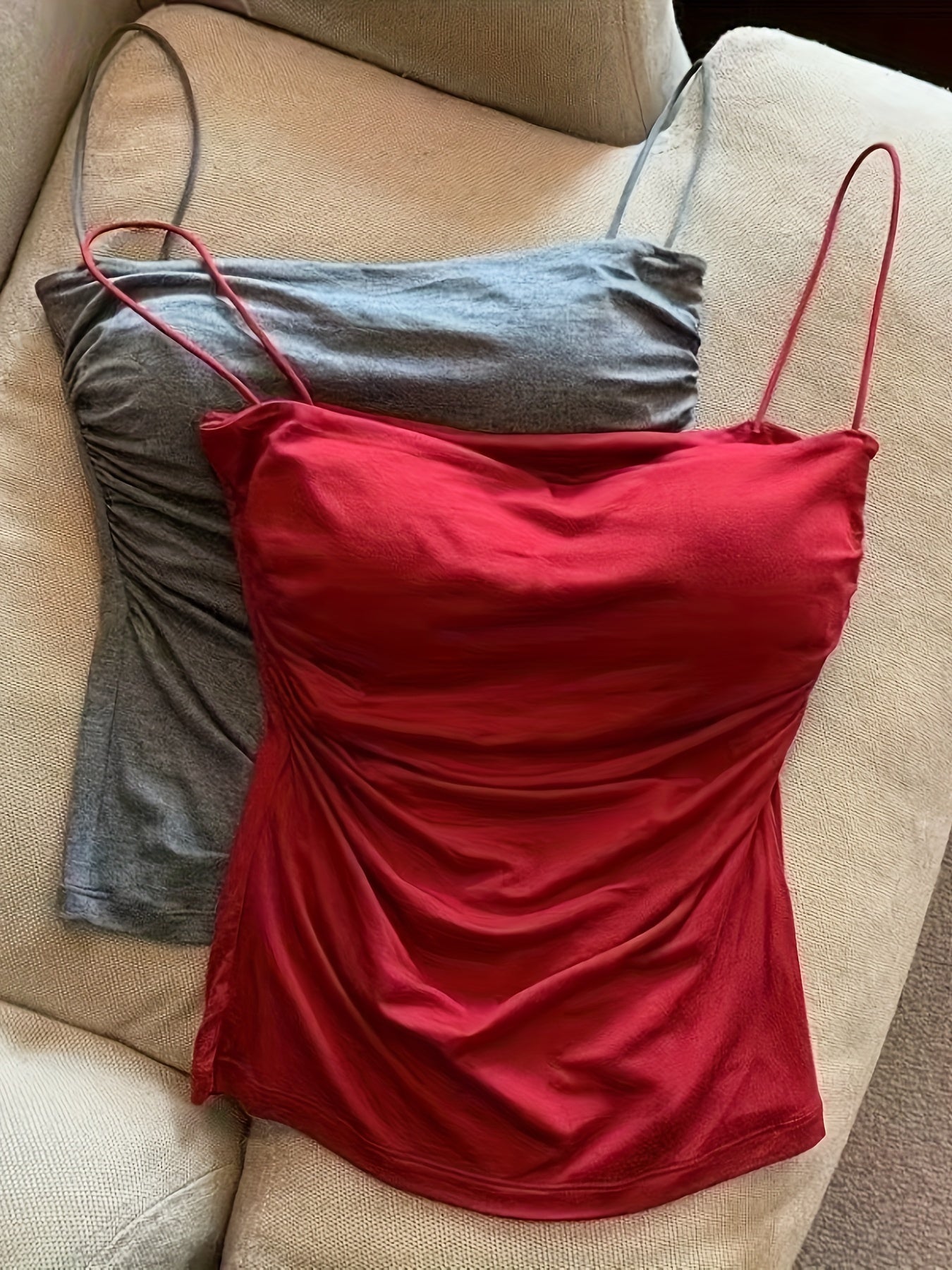 Women’s All-Season Polyester Camisoles with Frill Detail and Strapless Collar