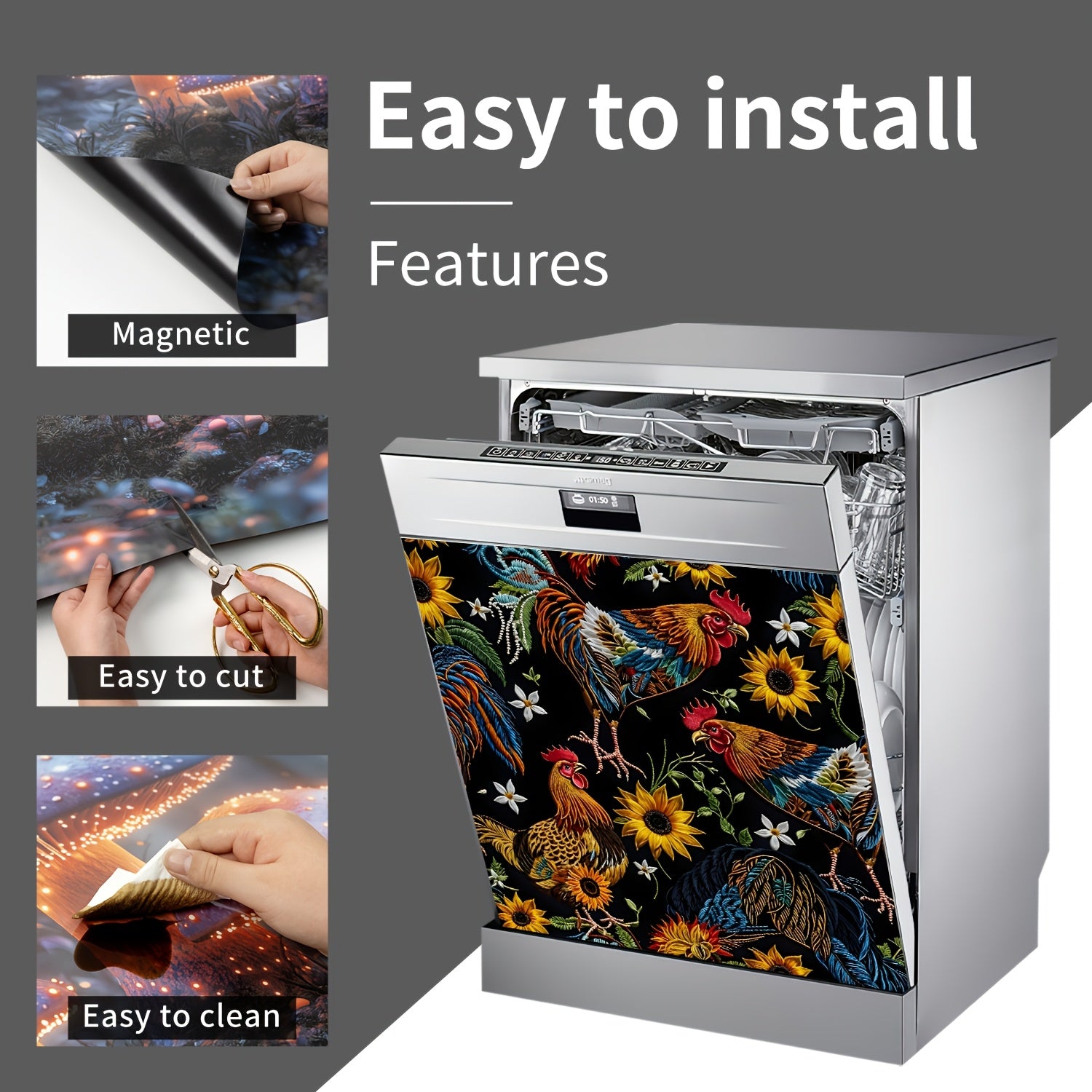 Quyosh gul va Qo'y qushi oshxona dekoratsiyasi magnitli idish-tovoq qoplamasi decal 58x66 sm