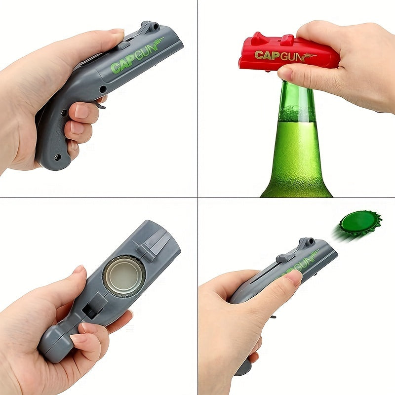 Portable Cap Gun Bottle Opener with Shooter Design for Outdoor Parties