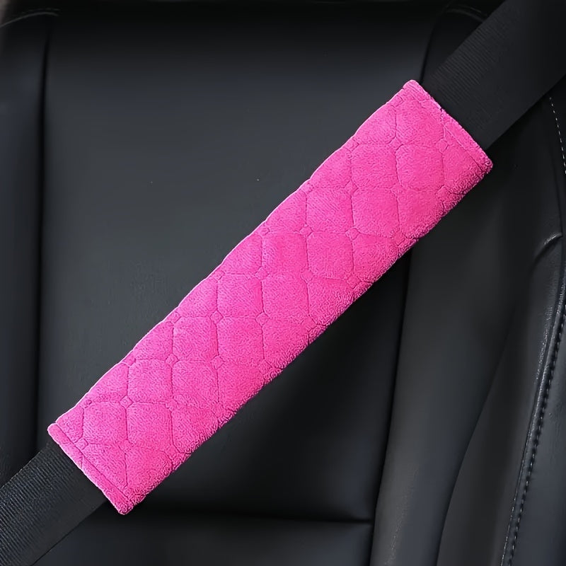 2Pcs Soft Plaid Embroidered Car Seat Belt Covers - Comfortable Shoulder Protectors