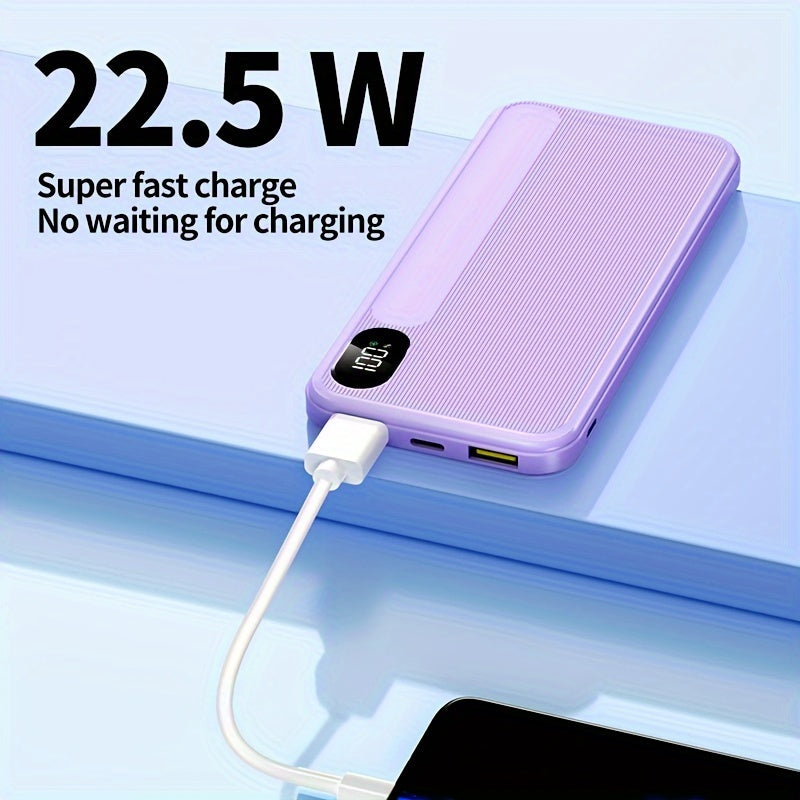 Banco de energía de 10000mAh con carga rápida de 22.5W, doble salida USB, pantalla LED, compacto y portátil para emergencias al aire libre