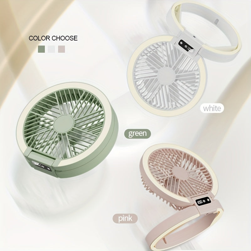 Portable Folding Fan with Lights USB Rechargeable Multi-Speed High Wind for Camping Home Dormitory