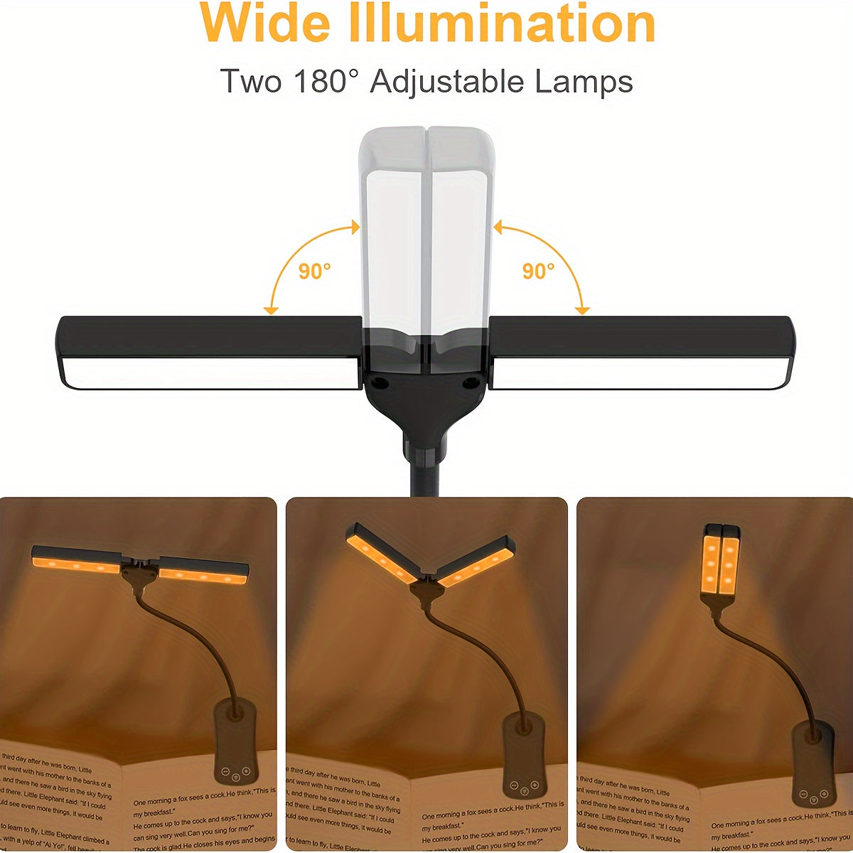 Rechargeable Book Light with 14 LEDs Dual Head Clip-On Reading Lamp Warm Cool Light