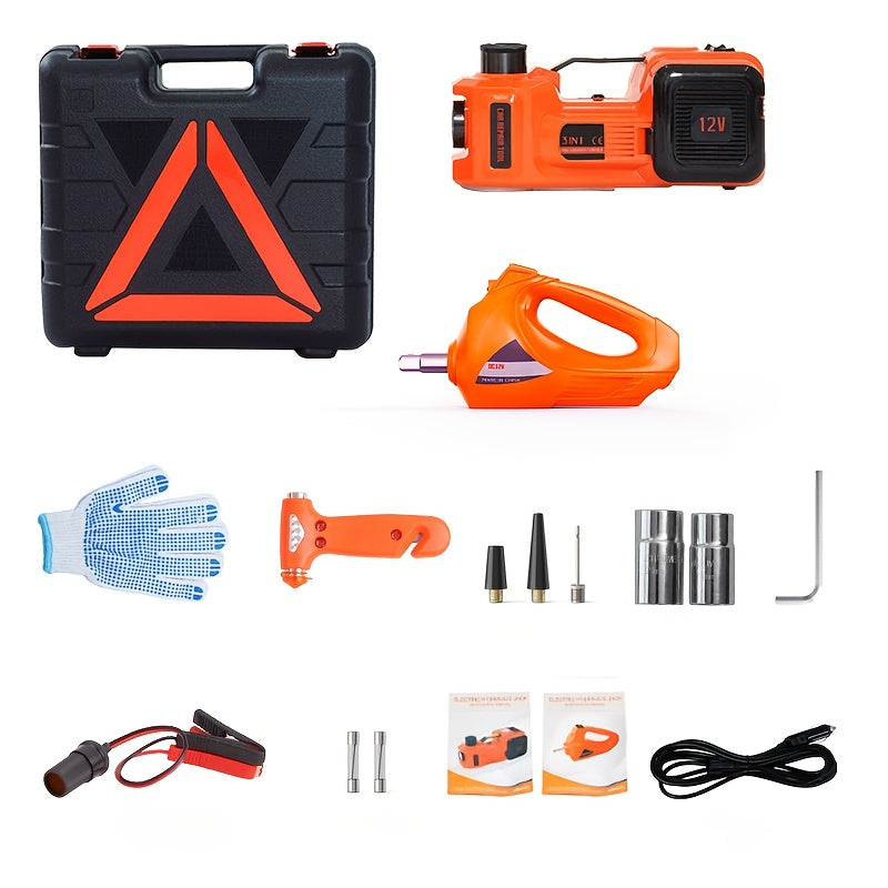 12V Portable Electric Hydraulic Jack with Multifunctional Electric Wrench for Cars SUVs Off-Road Vehicles