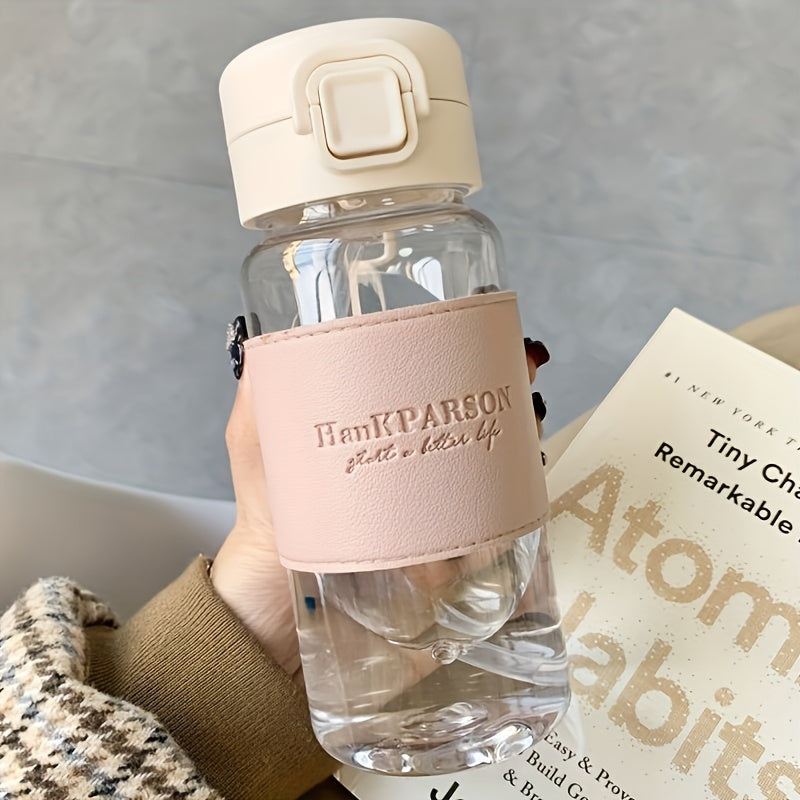 Taza con pajilla de plástico de 16 oz con funda de imitación cuero, portátil y para hidratación en exteriores