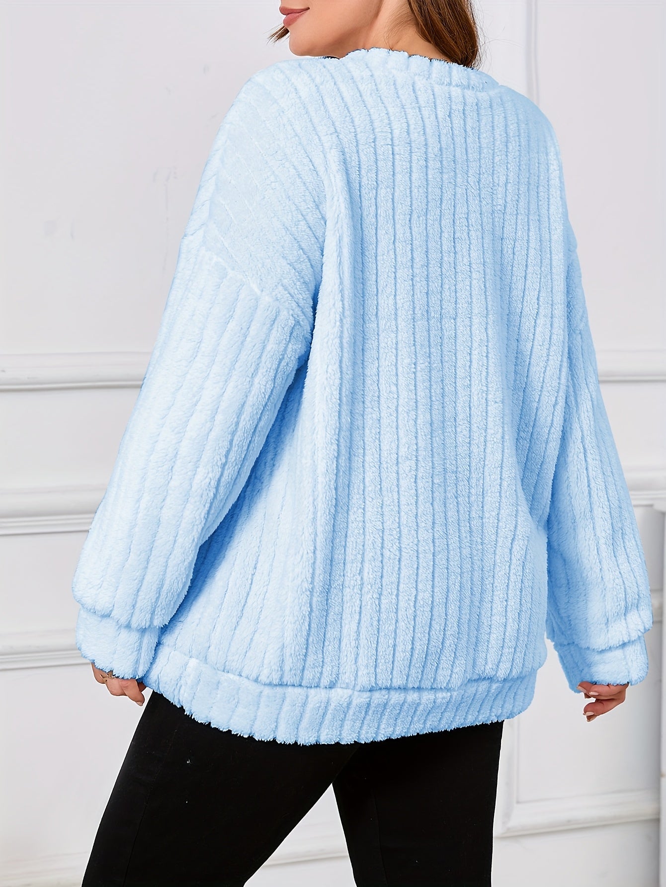 Ayollar uchun katta o'lchamli fleece pullover svitshot polyester kruv neck bir xillik rang issiq kundalik