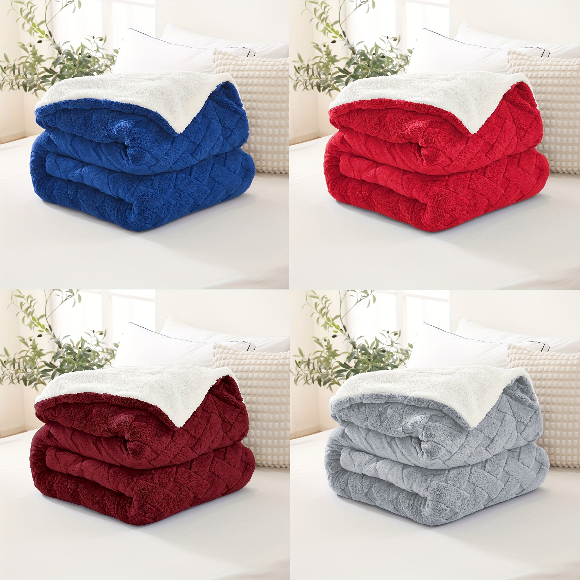 Contemporary Diamond Pattern Fleece Throw Blanket Soft Polyester Blend All-Season Warmth