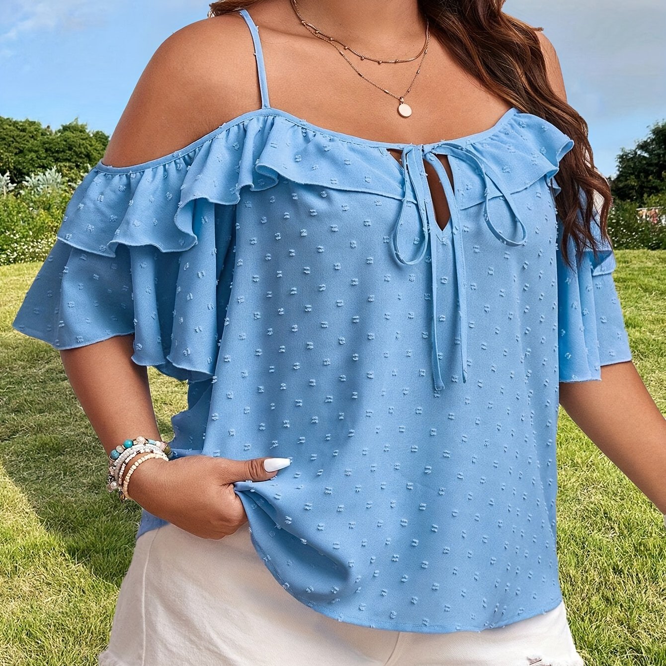 Women's Off-Shoulder Ruffle Blouse with Tie Black Summer Top