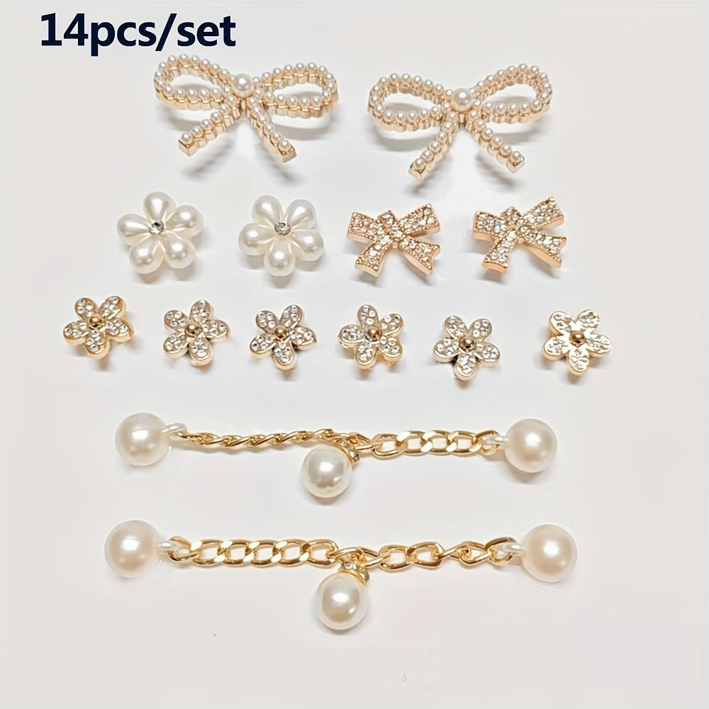Unisex DIY Shoe Accessories Set Imitation Pearl Rhinestone Chain Buckle