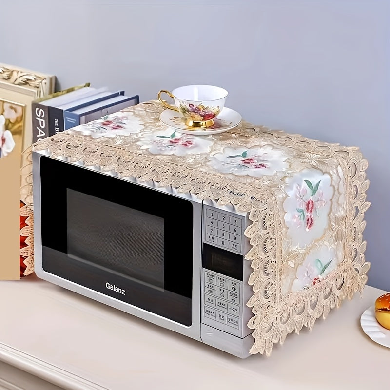 Yevropa uslubidagi dantel mikroto'lqinli pechka qopqog'i, polyester changdan himoya qiluvchi, gullar dizayni bilan, batareya talab qilinmaydi. mikroto'lqinli ovqat qopqog'i