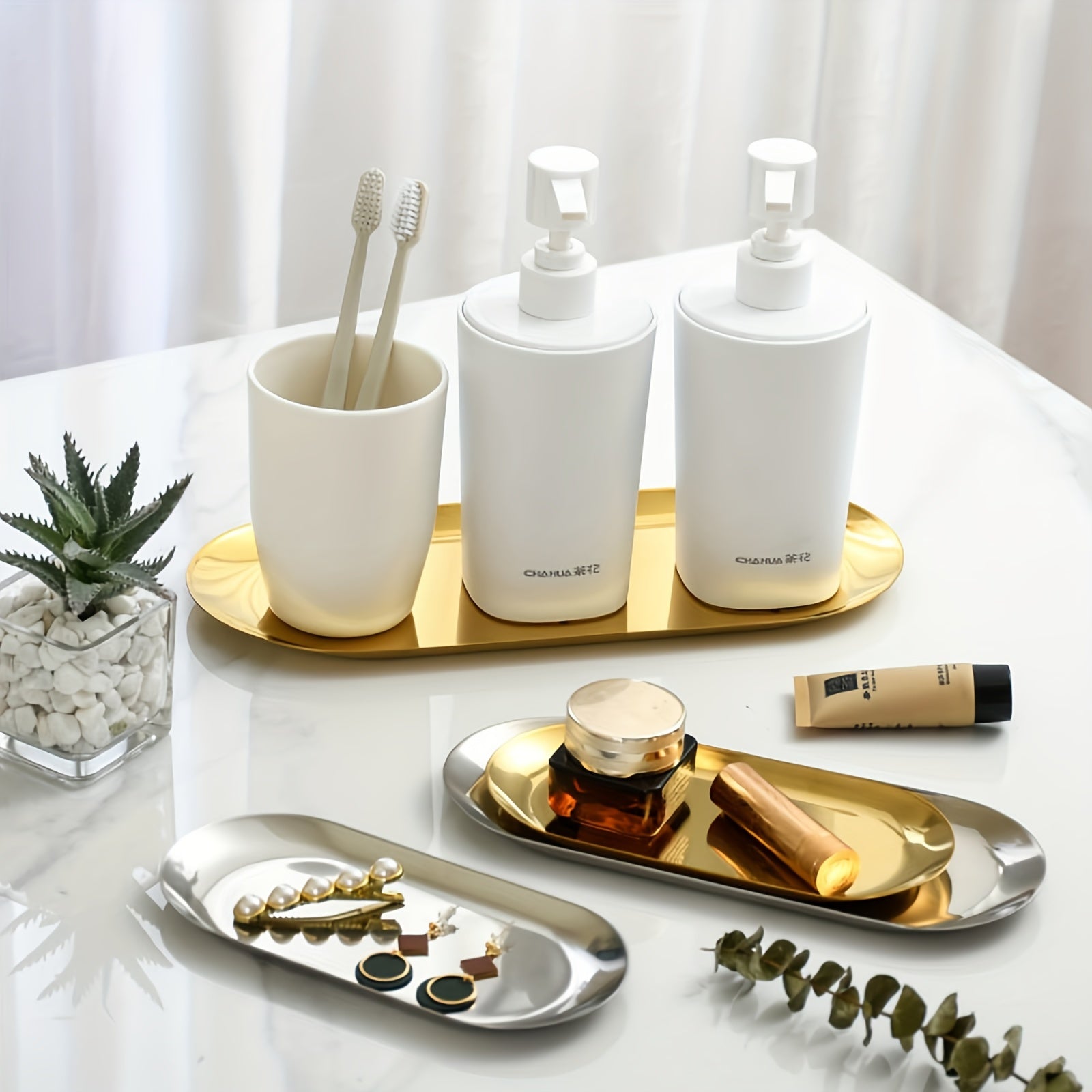 Stainless Steel Bathroom Tray for Jewelry Cosmetics and Small Items Organizer