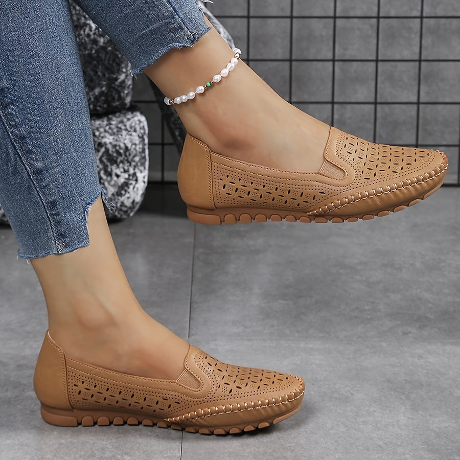 Women's Slip-On Loafers Breathable PU Casual Shoes All-Season White