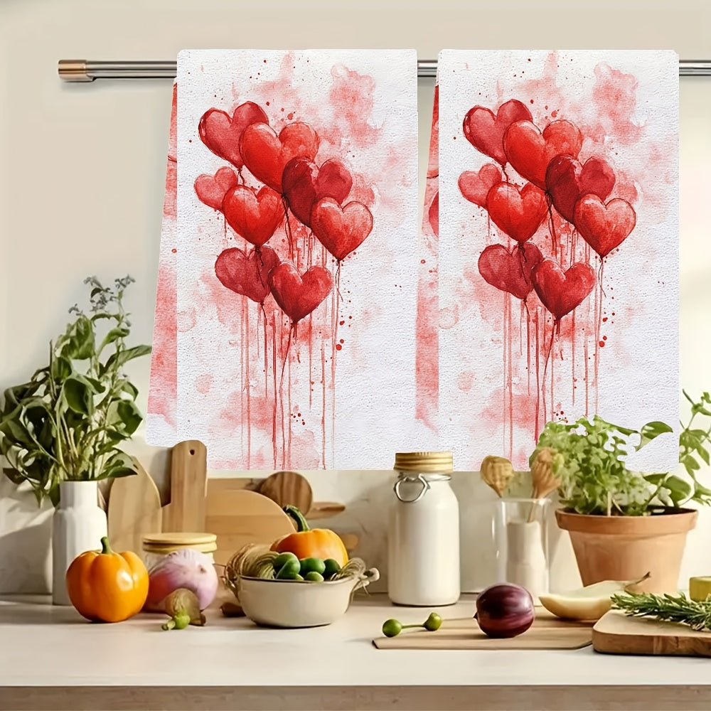 2 ta Ultra Yumshoq Polyester Oshxona Sochiqlari - Romantik Qizil Yuraklar bilan bezatilgan, bu juda singdiruvchi va mashinada yuvish mumkin bo'lgan idish sochiqlari Sevgi to'plamiga qo'shish uchun ideal. O'lchami 40.64x60.96 sm, bu idish sochiqlari