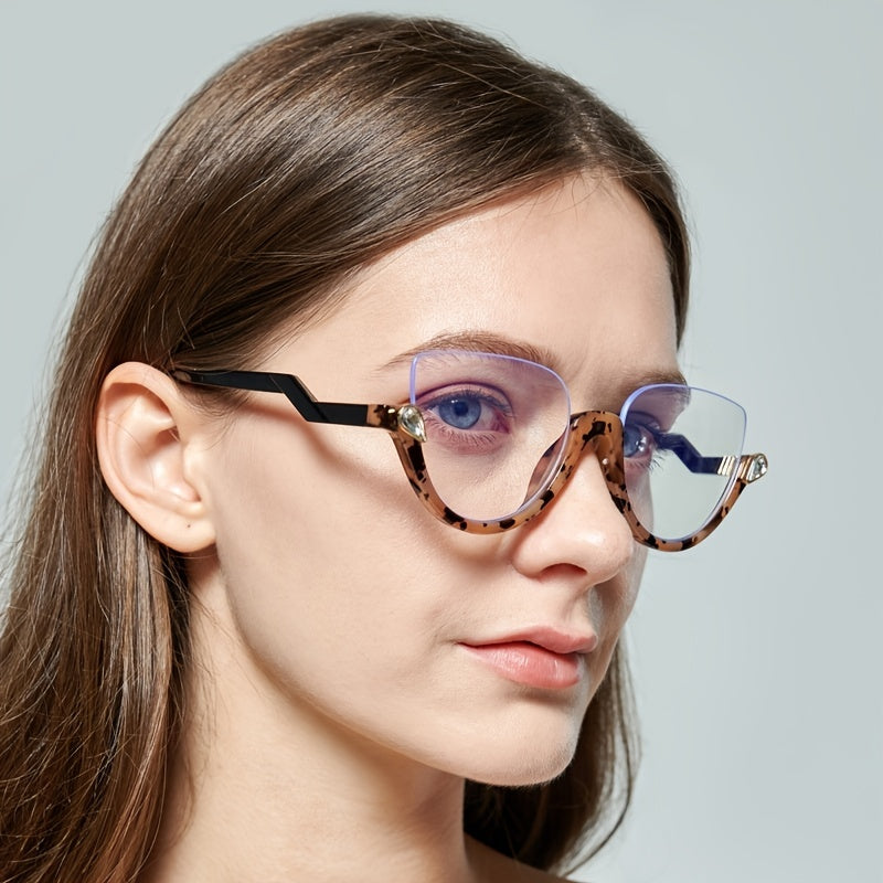 Women's Cat-Eye Half-Rim Eyeglasses with Oversized Clear Lenses