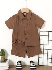 Kids Boy's Short Sleeve Solid Color Button Front Shirt and Shorts Set