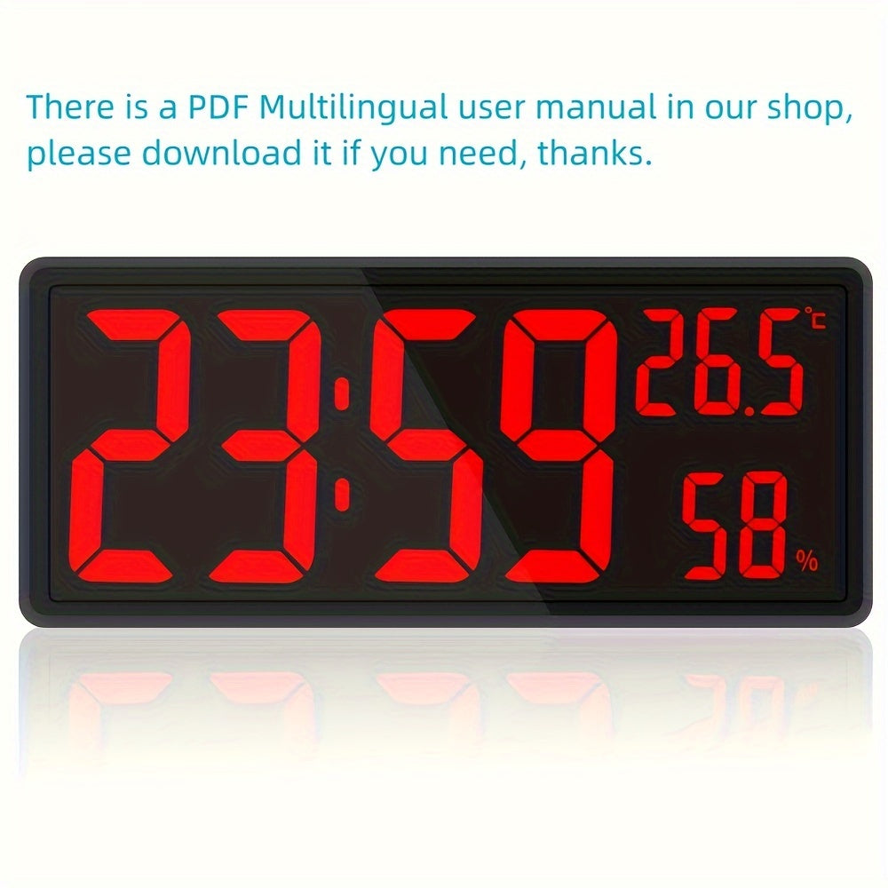 Large Wall Clock with LED Digital Display and Hanging Stand for Room Decor