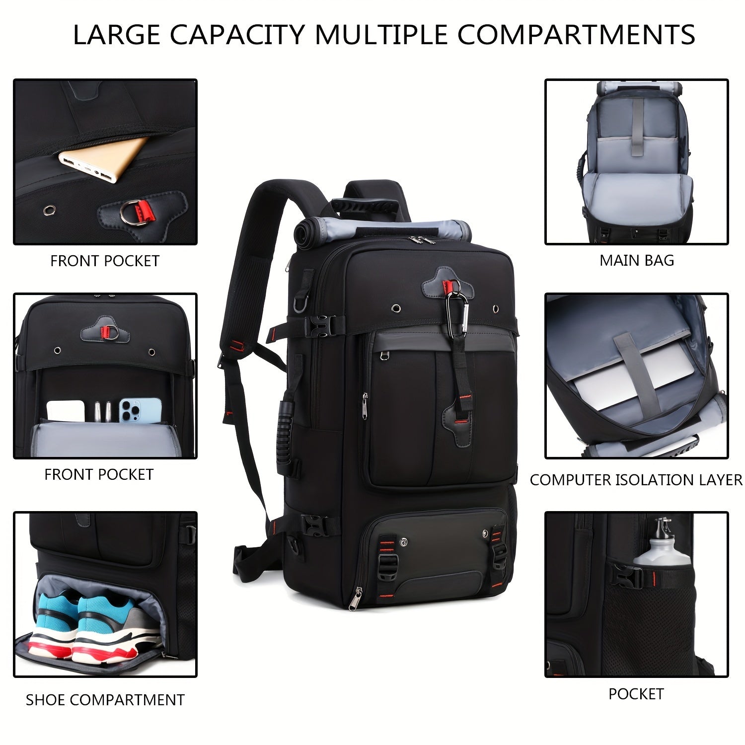 Women's 50L Hiking Backpack with Shoe Compartment and 17.3-Inch Laptop Sleeve