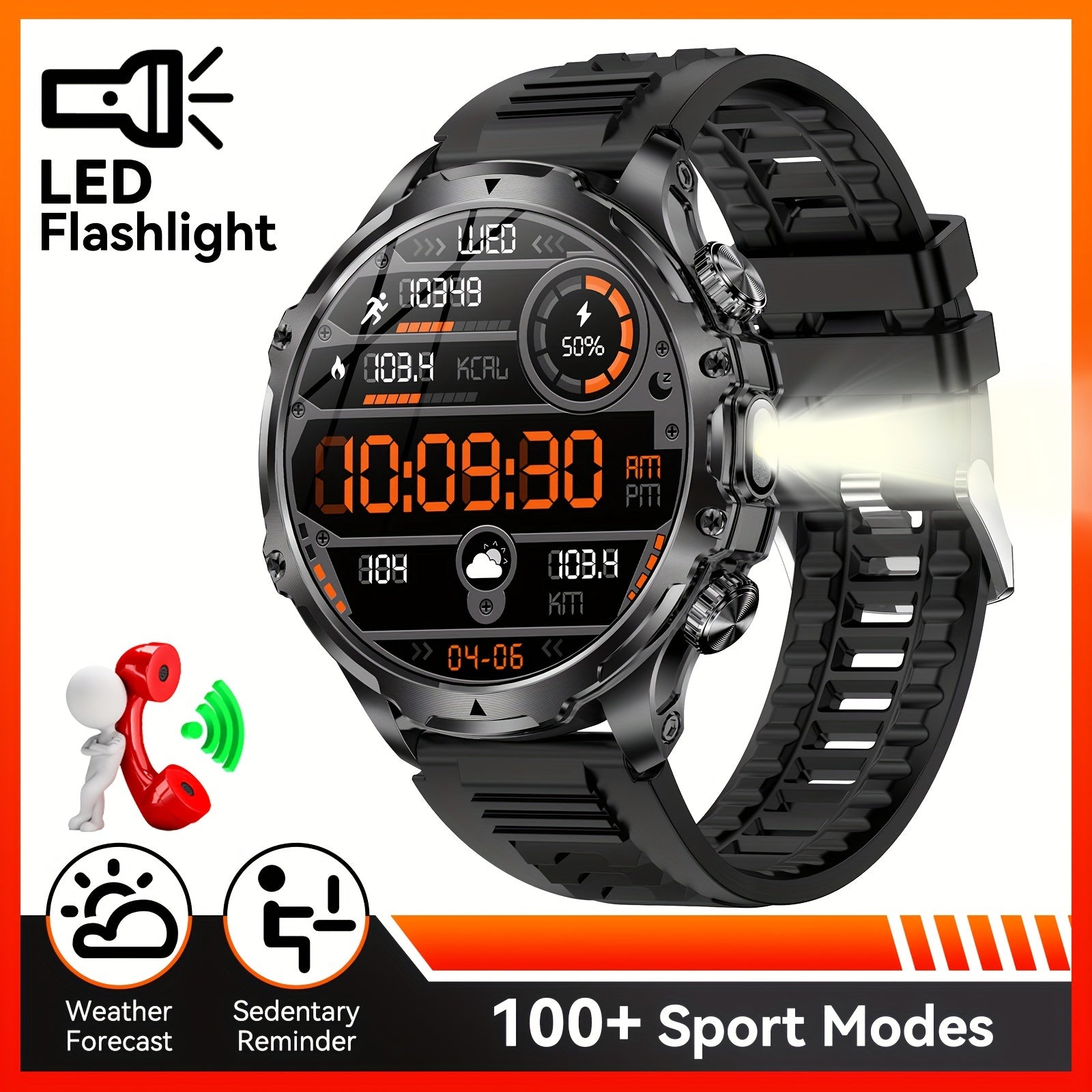 Мужские умные часы с сенсорным экраном HD 1,85 дюйма, водонепроницаемый фитнес-трекер с аккумулятором 800 мАч