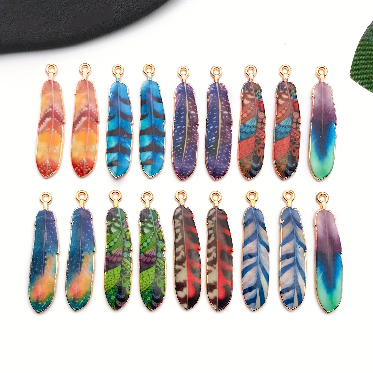Set of 18 Vibrant Enamel Feather Charms for Jewelry Making and Crafting