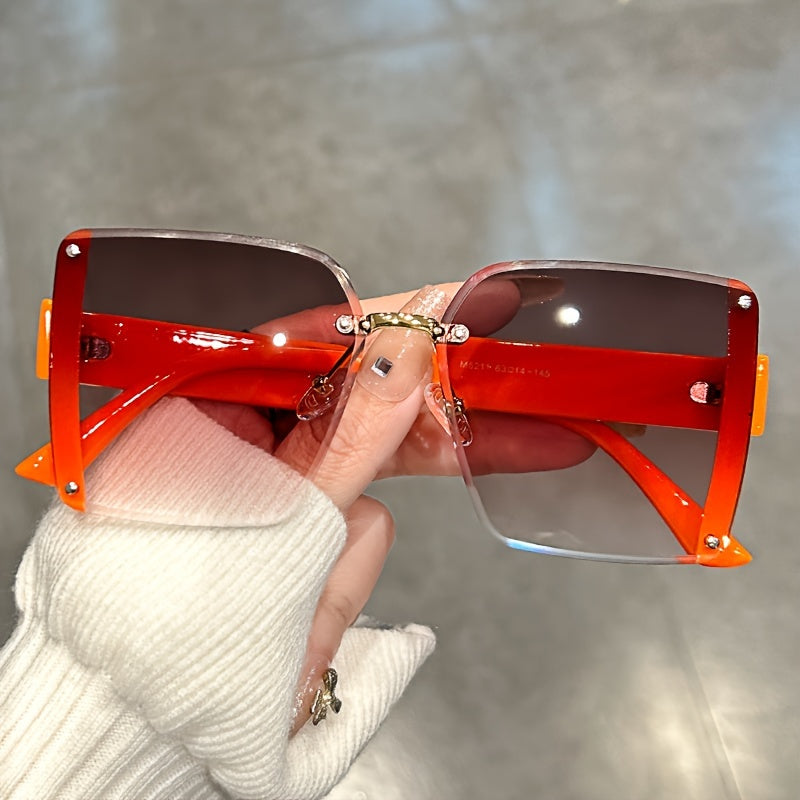 Unisex Oversized Rimless Gradient Anti-Glare Sunglasses for Beach and Vacation