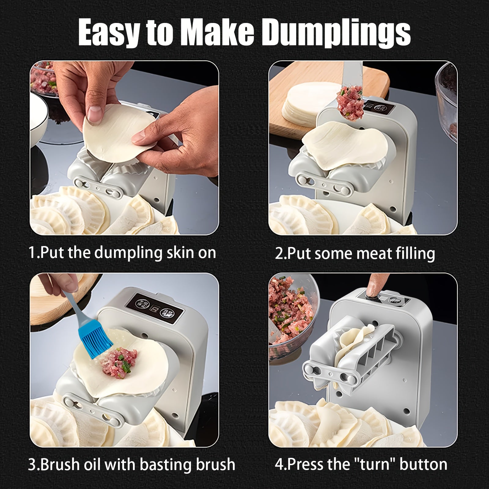 Electric Single-Head Dumpling Machine for Home Use with 2 Modes, Rechargeable, Includes Filling Roller, Press, Cutter, Spoon, Brush