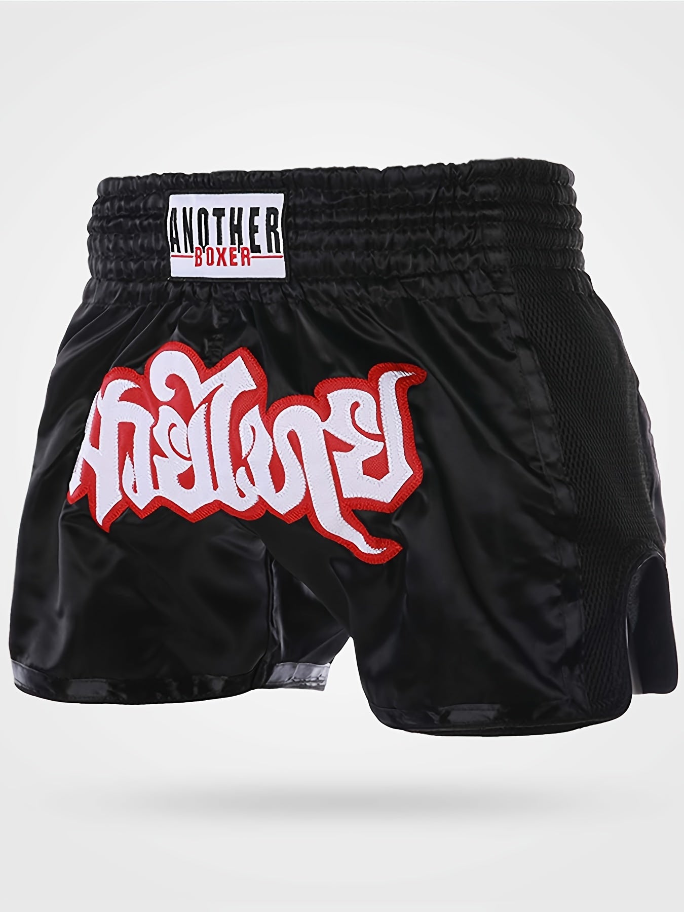 Muay Thai Shorts Lightweight Polyester Embroidered Red White Combat Sports All Ages