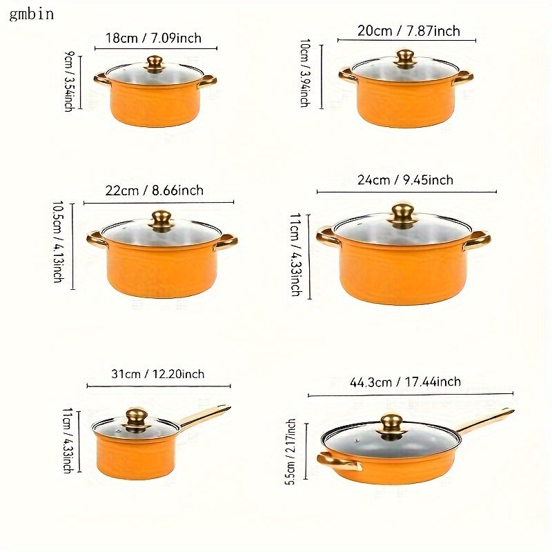 Juego de utensilios de cocina de acero inoxidable de 6 piezas, antiadherente, apto para lavavajillas, con tapas de vidrio