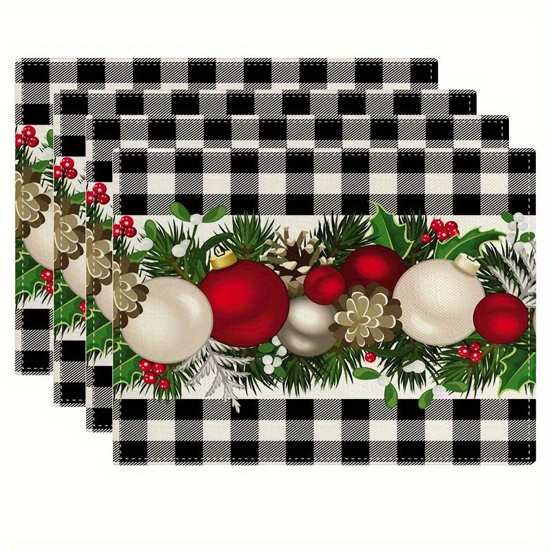 Christmas Placemats Set of 4 Red and Black Buffalo Check Plaid 30.48x45.72cm