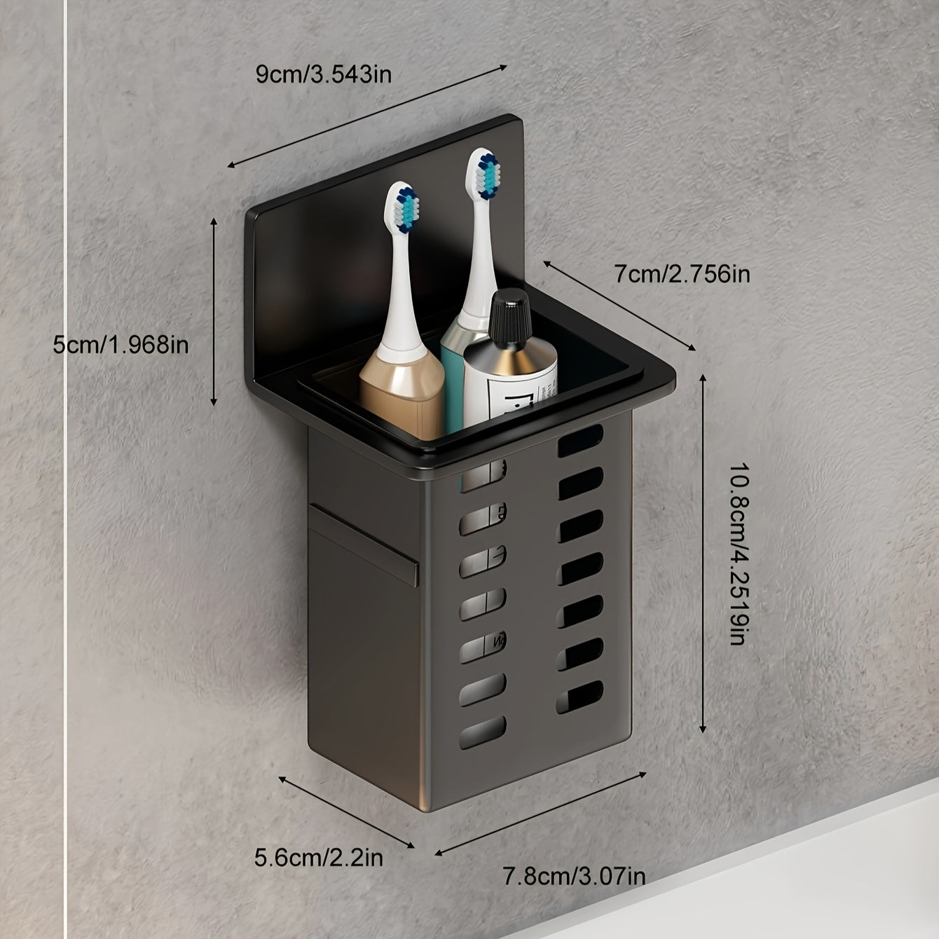Wall-Mounted Storage Organizer for Toothbrush Toothpaste and Toiletries Black