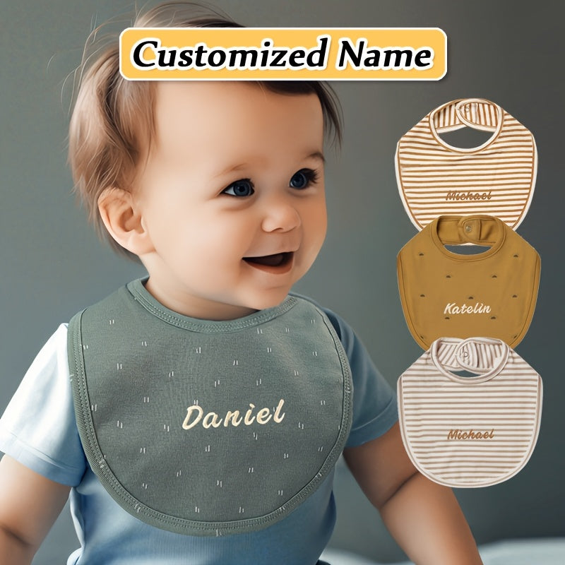 Baby Bib Adjustable Embroidered Name Soft Absorbent Knit for Newborns