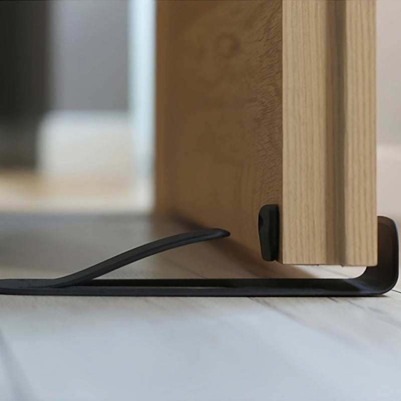 Black Plastic Door Stopper with Invisible Top Design and Secure Elastic Fastener