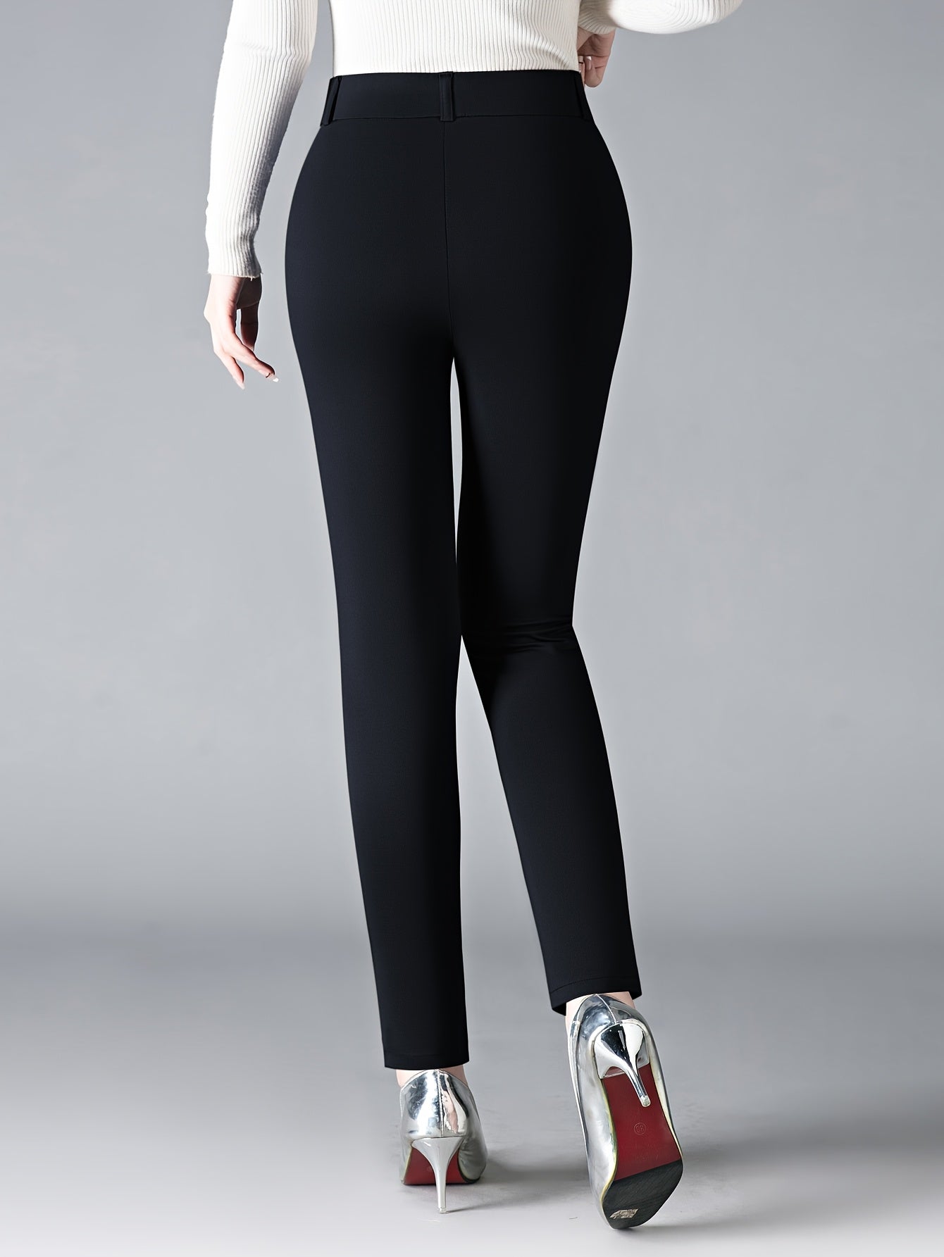 Women's Navy Blue High-Waist Leggings Slimming Stretch Fit Small Pockets