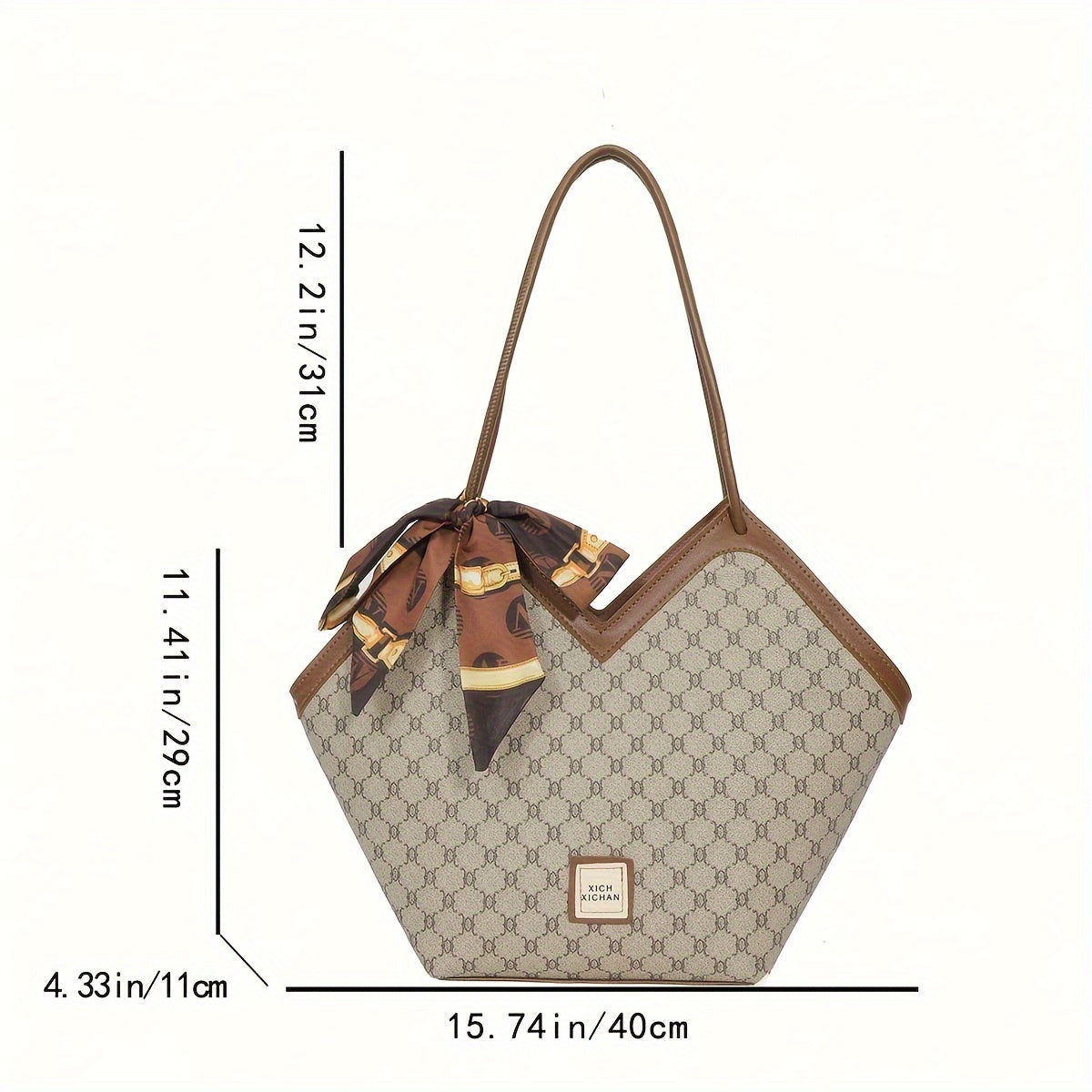 Ayollar uchun sharf bezakli va nafis dizaynga ega bo'lgan klassik nişli naqshli sumka.