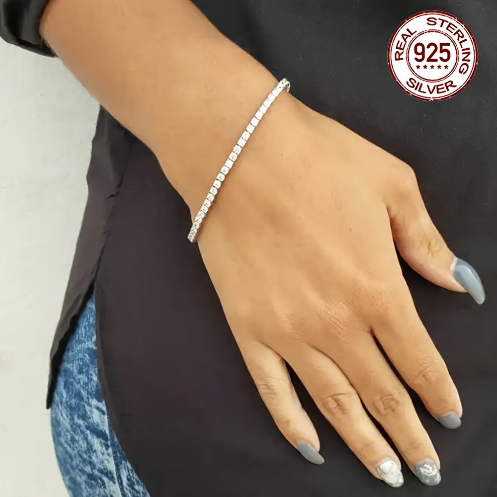 Sterling Silver Tennis Bracelet with White Cubic Zirconia 3mm Secure Clasp