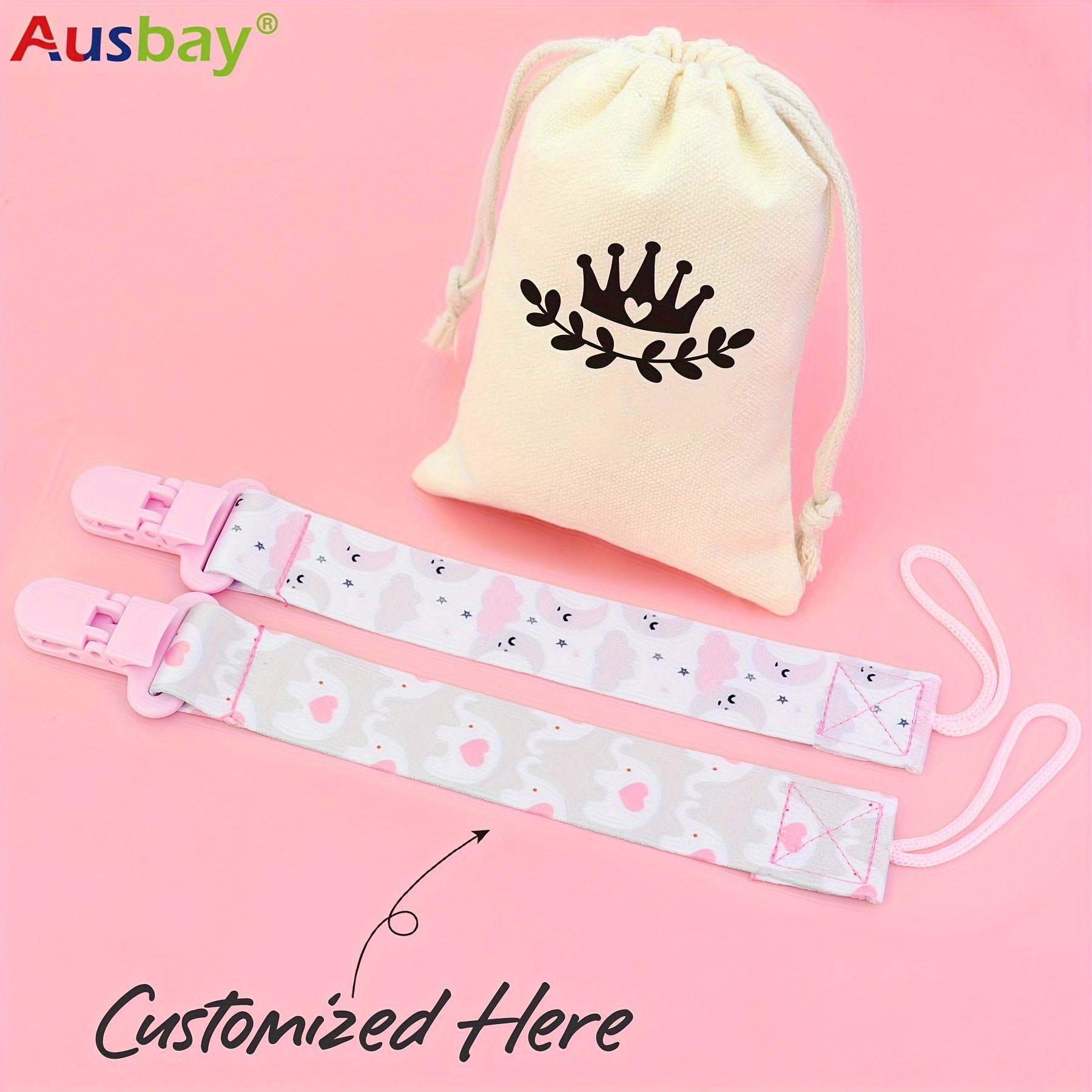 Set of 3 Personalized Baby Shower Gift Clips with Custom Names and Chain Clips