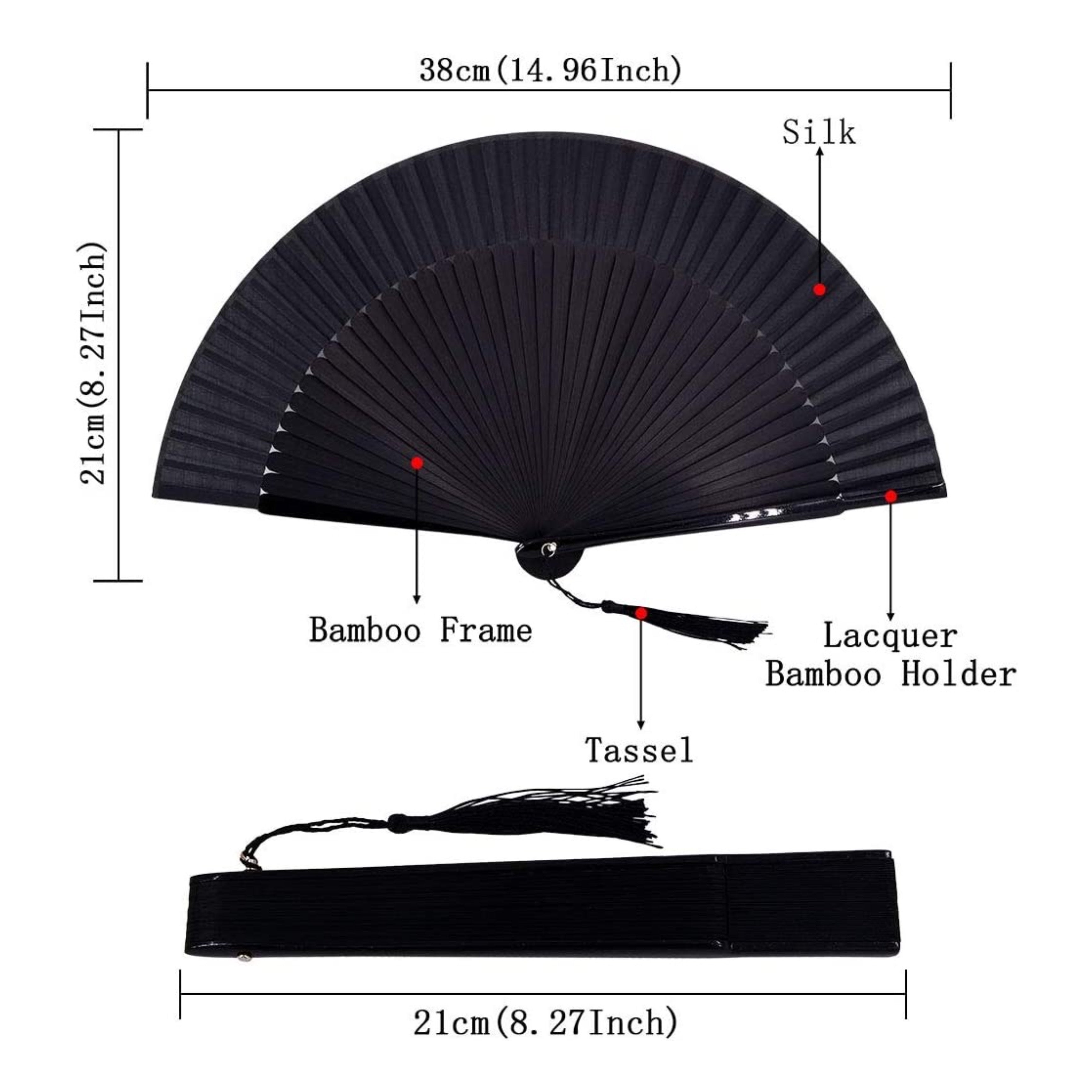 Handheld Bamboo Folding Fan Retro Style 8.27 Inch Chinese Japanese Inspired Fashion