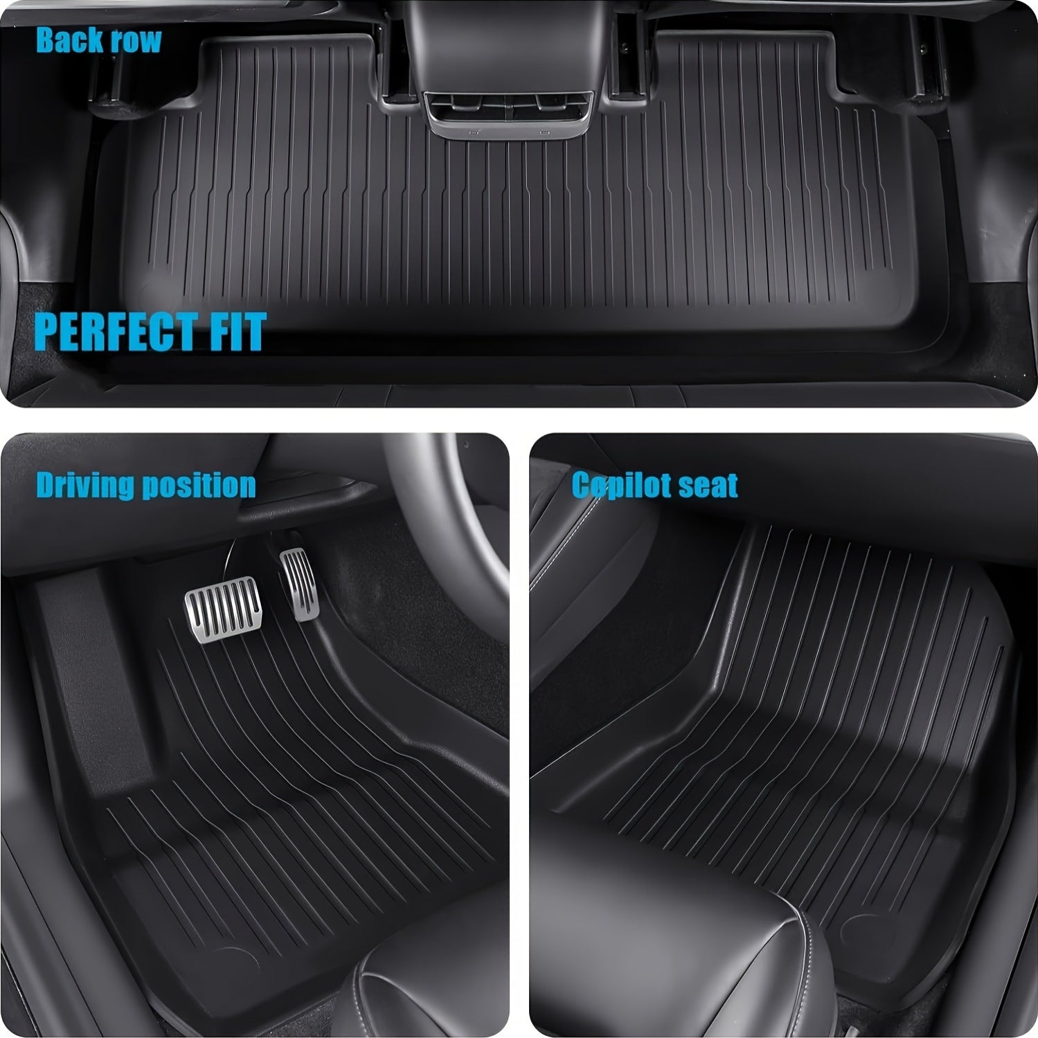All-Weather TPE Floor Mats Set for Tesla Model 3 with Trunk and Backseat