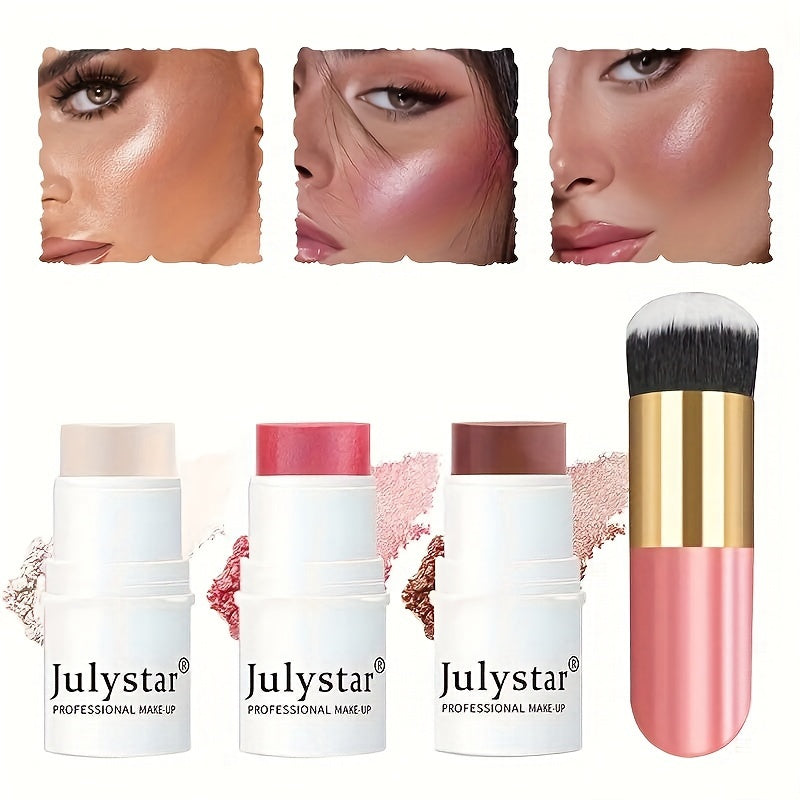 4-Piece Contour Stick Set with Highlighter Blush Bronzer Waterproof Cream Shimmery Medium Coverage