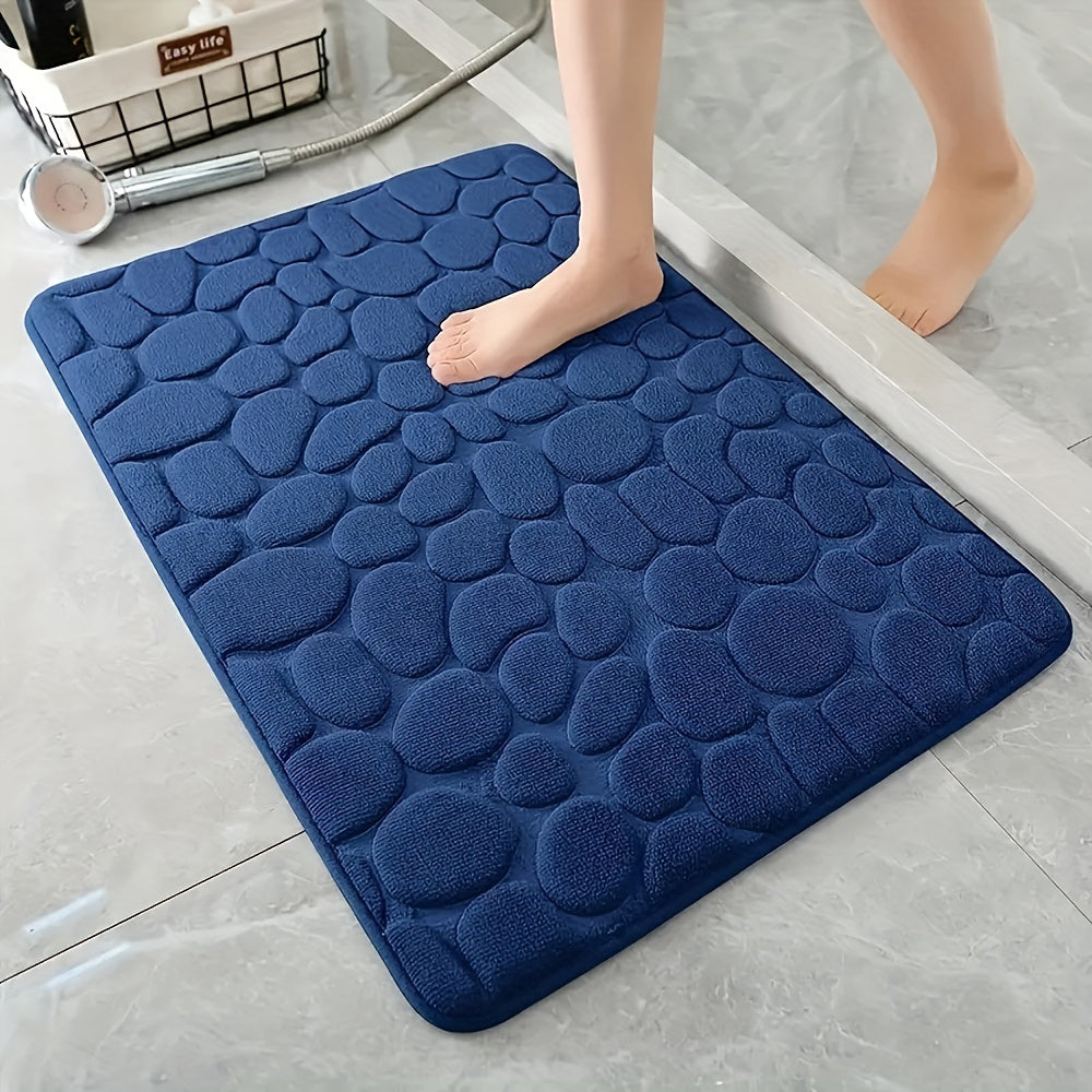 Alfombra de baño de espuma viscoelástica antideslizante, absorbente, suave, con relieve de piedra de río, lavable a máquina