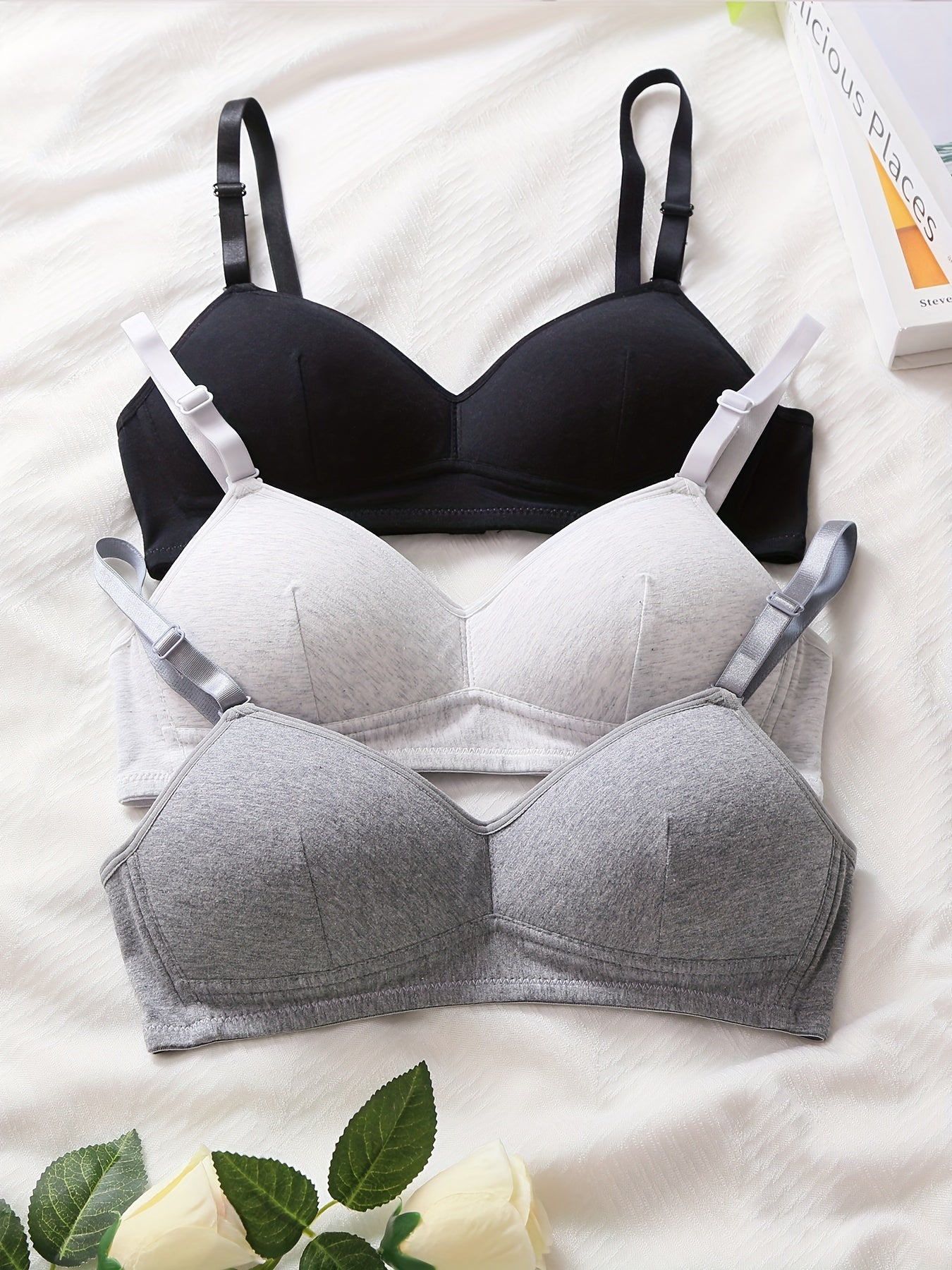 "O'smir qizlar" 3 ta ingichka paxta sport brasslari, simsiz ko'taruvchi uslubda yugurish uchun, bir rangli, qulay va nafas oladigan.