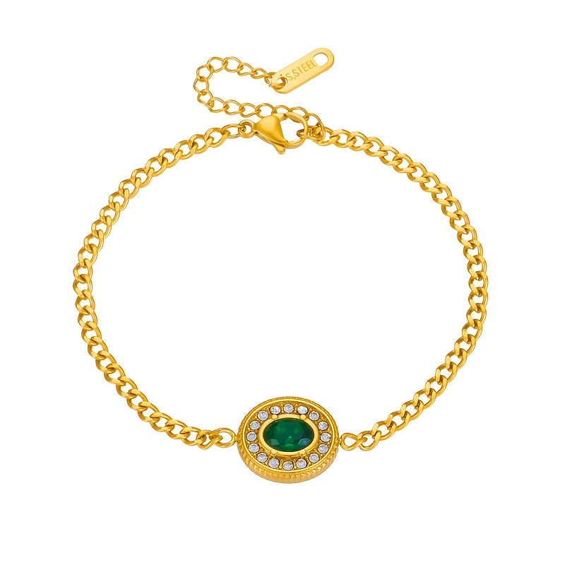 Zarif yashil kubik zirkonli zanglamas po'latdan yasalgan bilaguzuk, shik boho ilhomlangan ko'rinishni yaratadi - Kundalik kiyish uchun yoki o'ylangan sovg'a sifatida ideal.