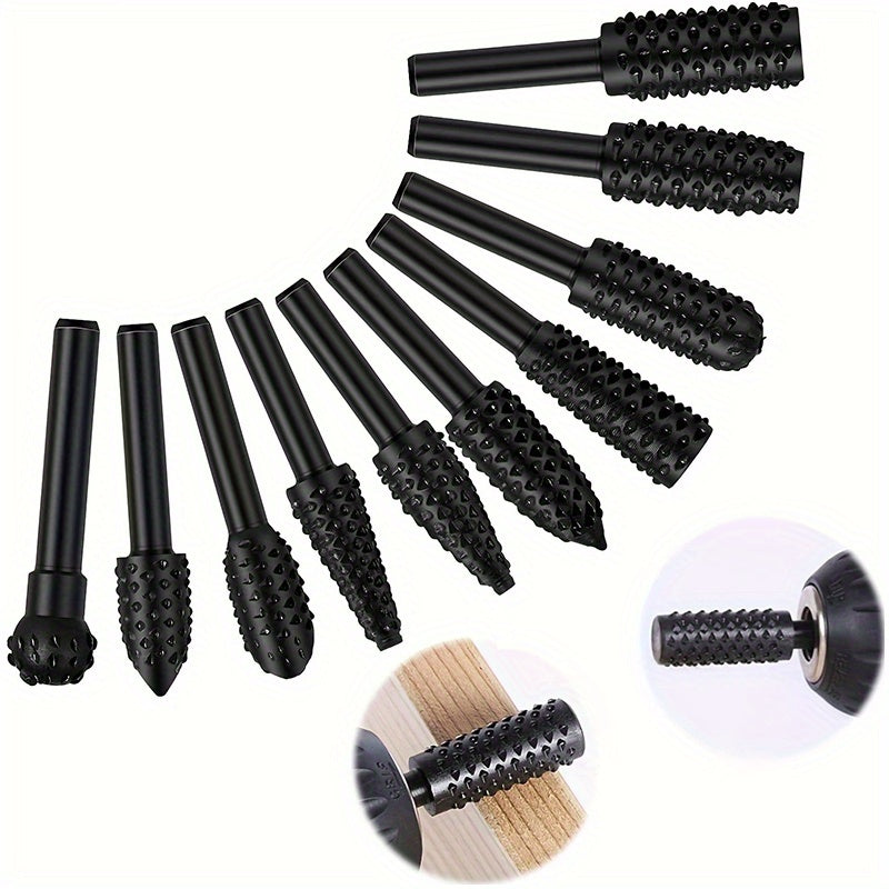 5/10pcs Wood Carving File Rasp Drill Bits 1/4 Inch 6mm Rotary Burrs for Engraving Polishing and Shaping