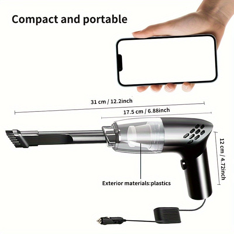 Kuchli vakuumli avtomobil, kuchli so'rish, chuqur tozalash imkoniyatlari va toza avtomobil uchun portativ 12V ishlash.