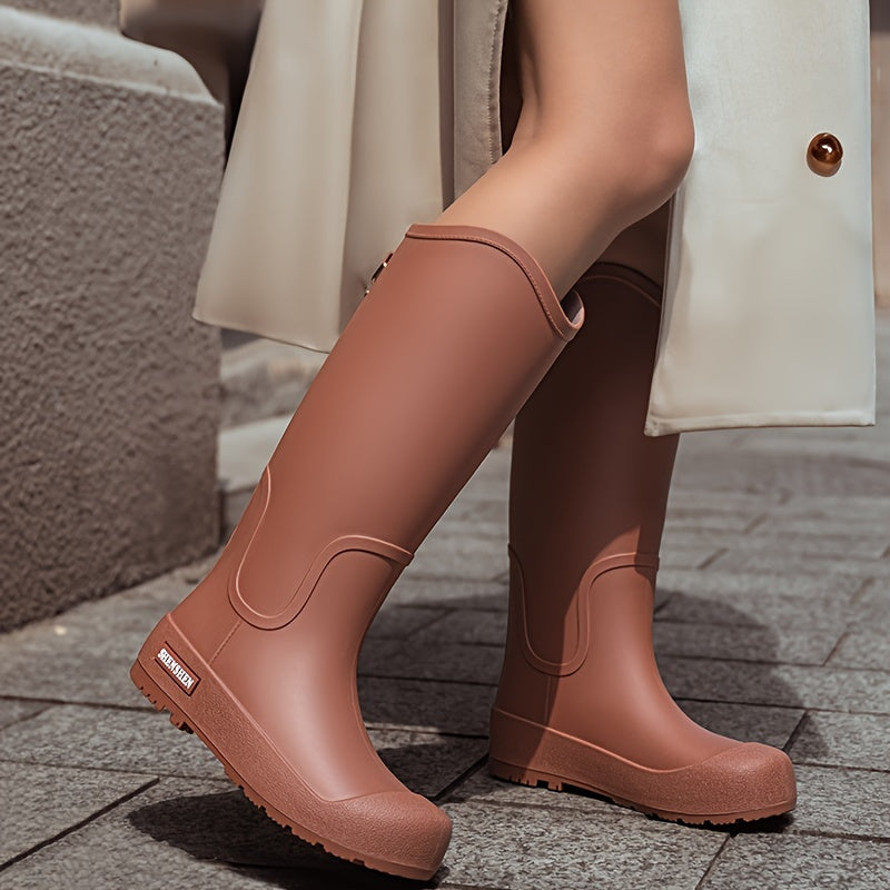 Women’s Mid-Calf Faux Leather High-Top Ankle Boots for Outdoors Rainy Weather