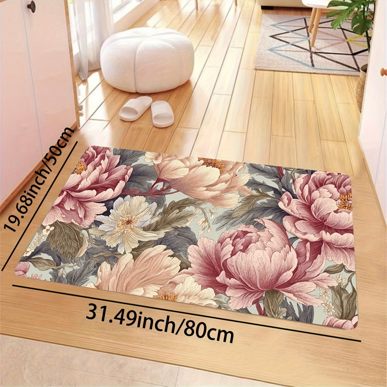 Plush Floral Area Rug 8mm Thick Soft Machine Washable Polyester for Living Room Bedroom Kitchen Bathroom