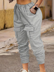 Women's Plus Size Black Joggers Stretchy Tapered Pants with Pockets