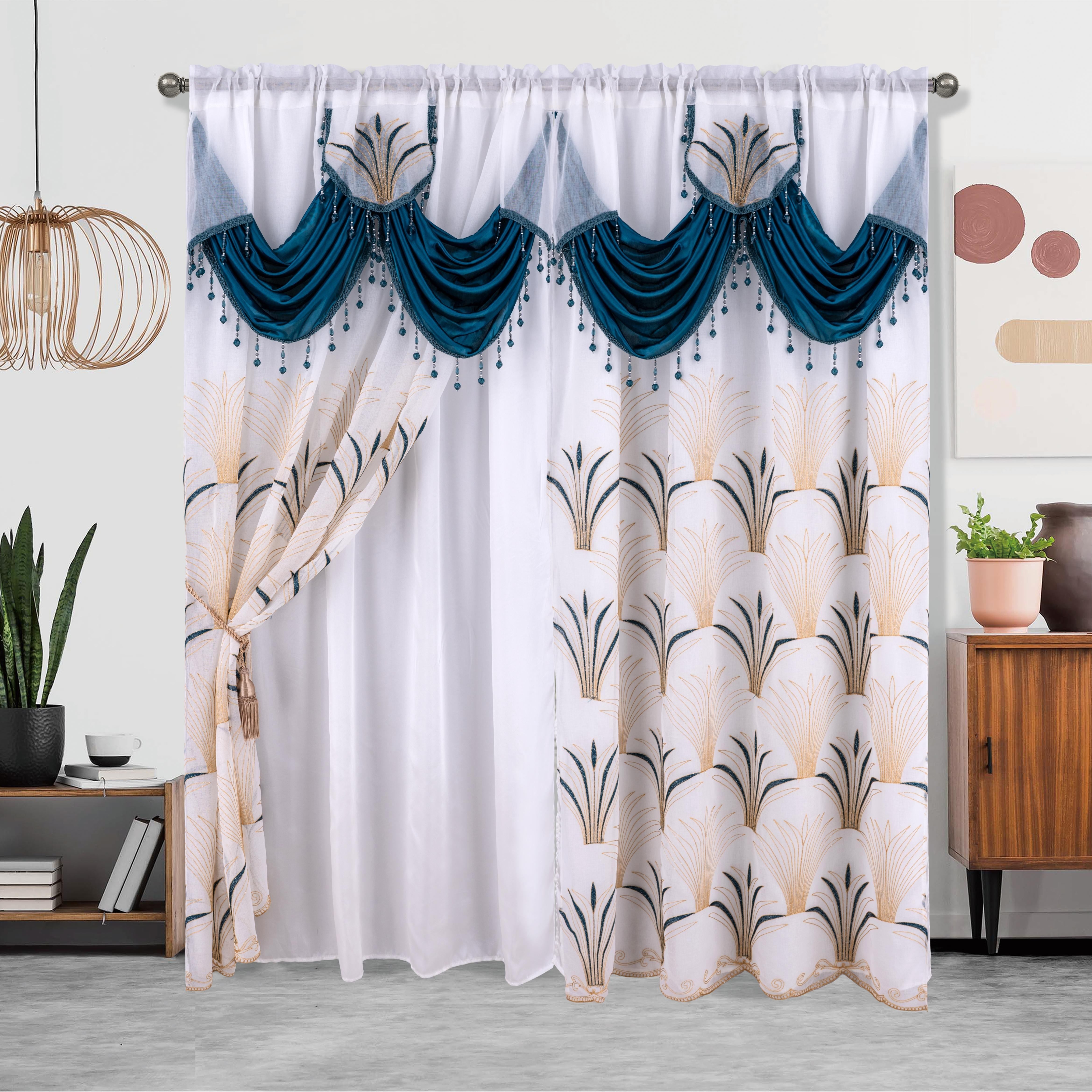 Embroidered Double Layer Curtain 132x213 cm for Living Room Bedroom